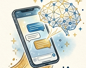 Celular con el agente contestando por chat, dibujo a tinta