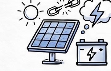 El punto de medición con su panel solar, dibujo a tinta